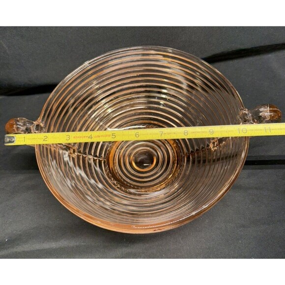 Anchor Hocking 1930s Pink Manhattan Depression glass pedestal bowl with handles - Picture 11 of 14